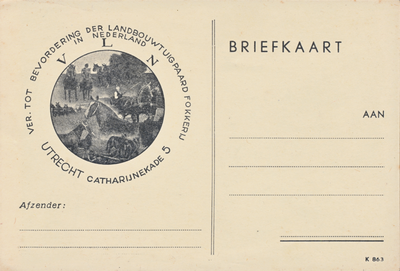 710403 Briefkaart (onbeschreven) van de Vereeniging tot bevordering der Landbouwtuigpaard Fokkerij in Nederland (VLN), ...